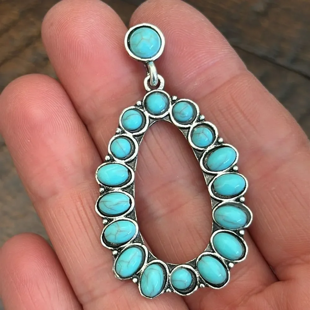 The Chaparral Drop Earrings – Turquoise Blue Andean Teardrops in Silver Tone